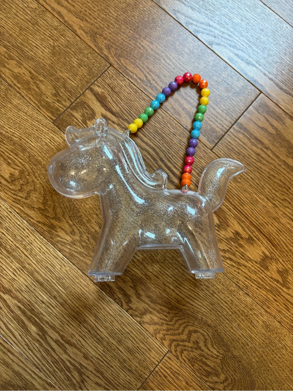 Clear Glitter Unicorn Purse with Rainbow Bead Strap